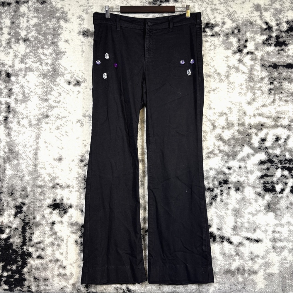 NYDJ Teresa Trouser Womens Size 12 Black Gemstones Flare Stretch Comfort